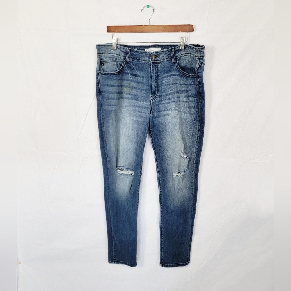 Kancan Size 31 Blue Skinny Jeans with Distressed Details and Faded Wash